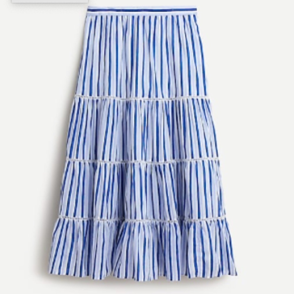 J. Crew Striped Blue and White Midi Skirt